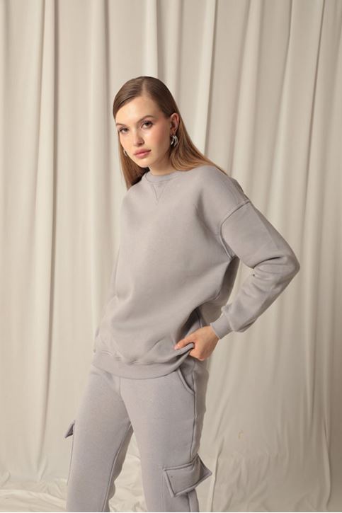  Женский темно-серый свитшот с нулевым воротником 