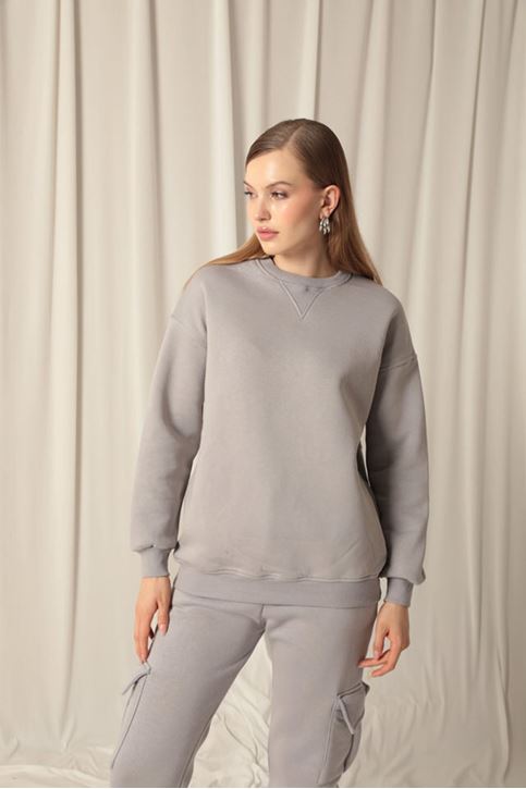 Женский темно-серый свитшот с нулевым воротником 