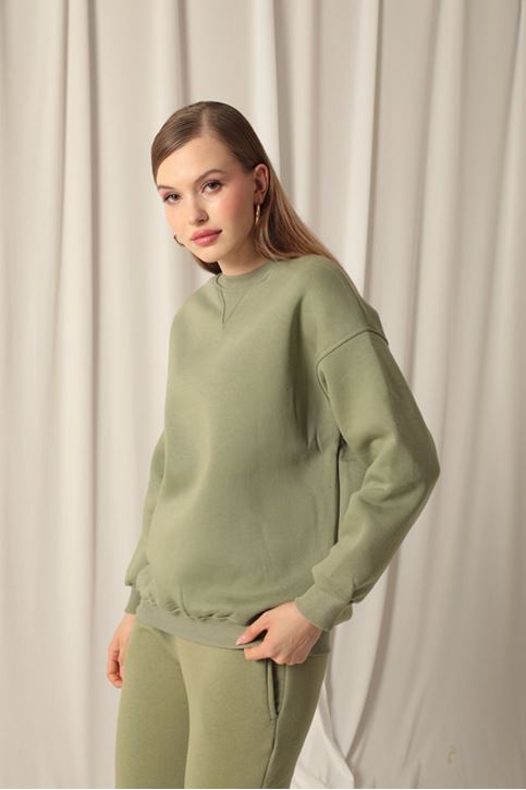  Женский свитшот цвета хаки с нулевым воротником 
