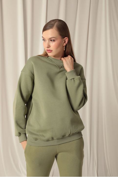  Женский свитшот цвета хаки с нулевым воротником 