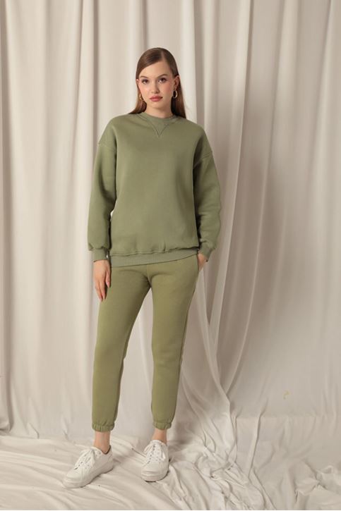  Женский свитшот цвета хаки с нулевым воротником 