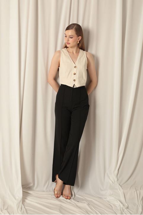 Palazzo Women's Black Trousers with Belt Stripe