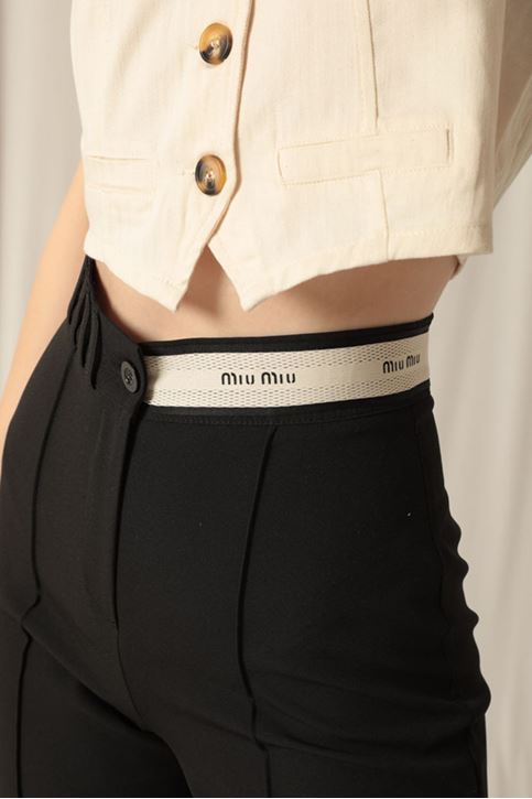 Palazzo Women's Black Trousers with Belt Stripe