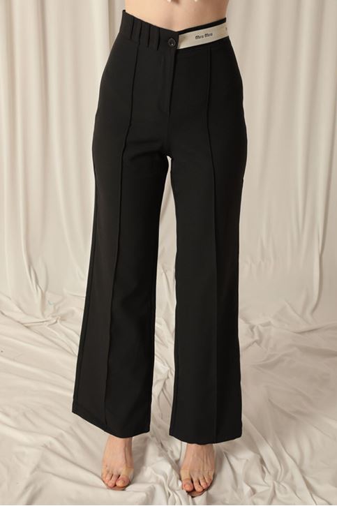 Palazzo Women's Black Trousers with Belt Stripe