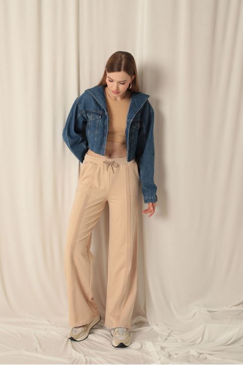 Double Yarn Fabric Women's Gray Tracksuit