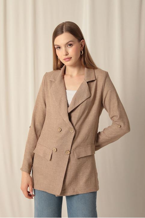 Melange Linen Fabric Women's Indigo Jacket