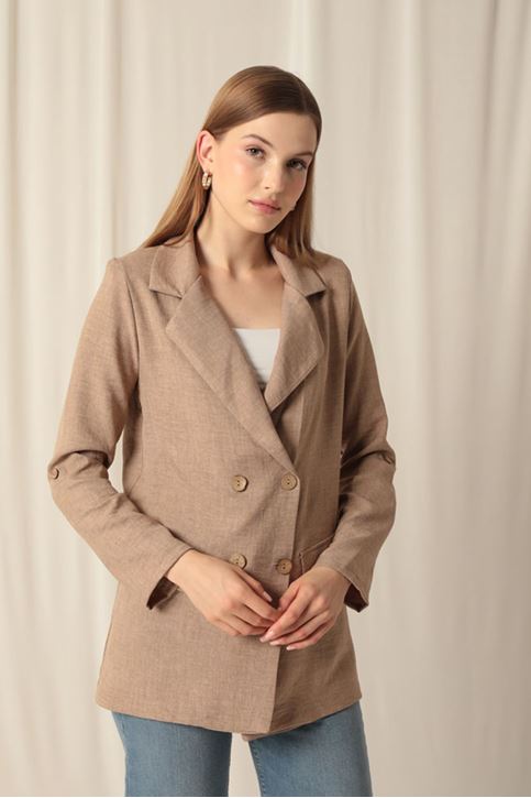 Melange Linen Fabric Women's Indigo Jacket