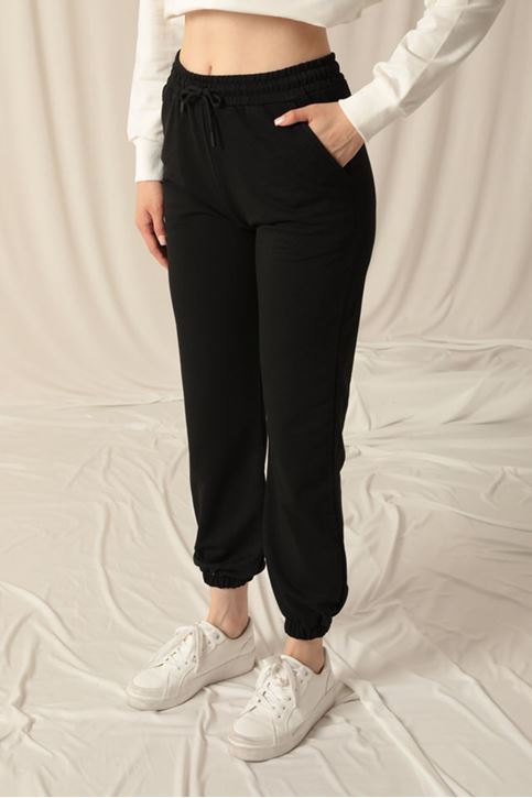 Women's Black Tracksuit with Elastic Legs and Two Thread Fabric