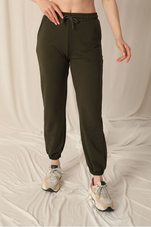 Women's Khaki Tracksuit with Elastic Legs and Two Yarn Fabric
