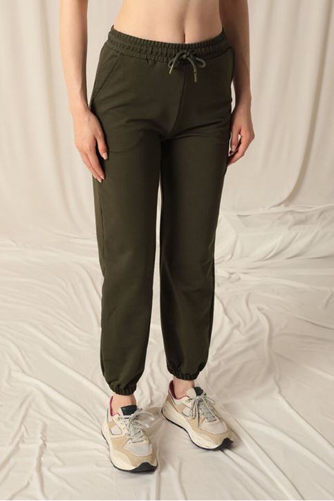 Women's Khaki Tracksuit with Elastic Legs and Two Yarn Fabric
