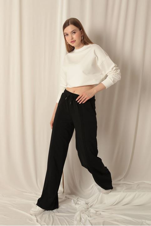 Double Yarn Fabric Women's Black Tracksuit