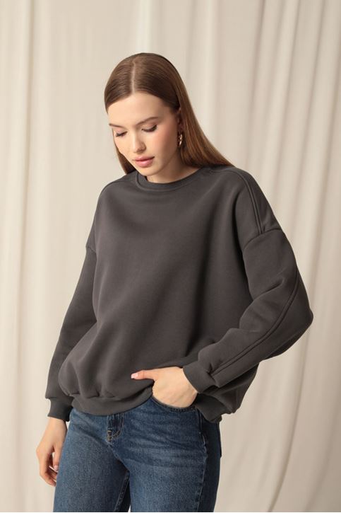 Три пряжи Ткань нулевой воротник Женский свитшот антрацит