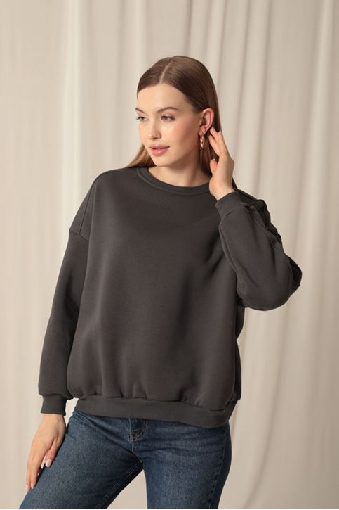 Три пряжи Ткань нулевой воротник Женский свитшот антрацит