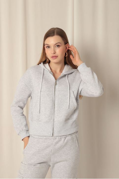 Zippered Hooded Short Light Grey Sweat