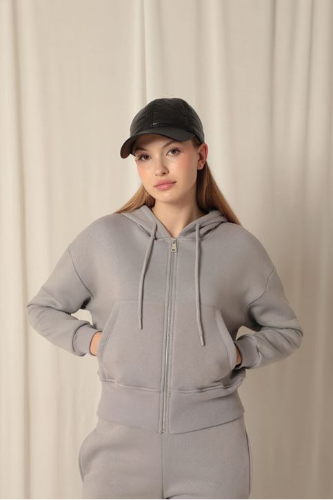  Короткий темно-серый свитшот с капюшоном на молнии