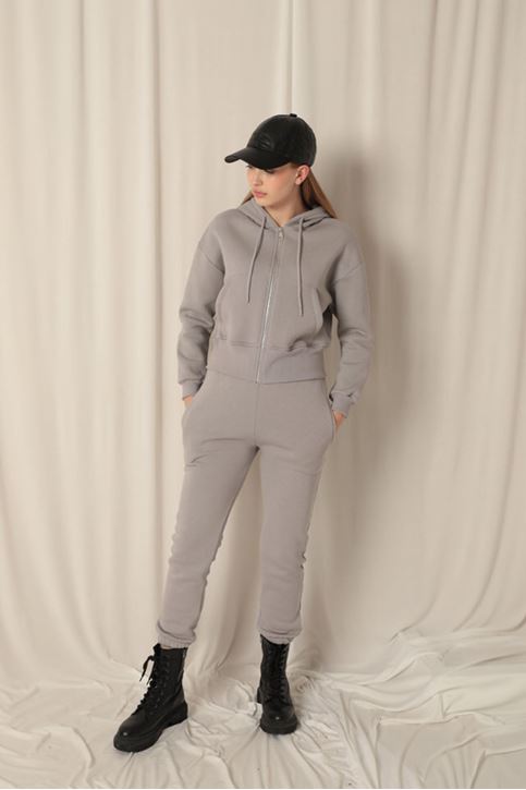  Короткий темно-серый свитшот с капюшоном на молнии