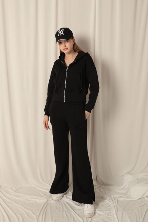 Короткие черные свитшоты Three Yarn Zip Hooded Short 