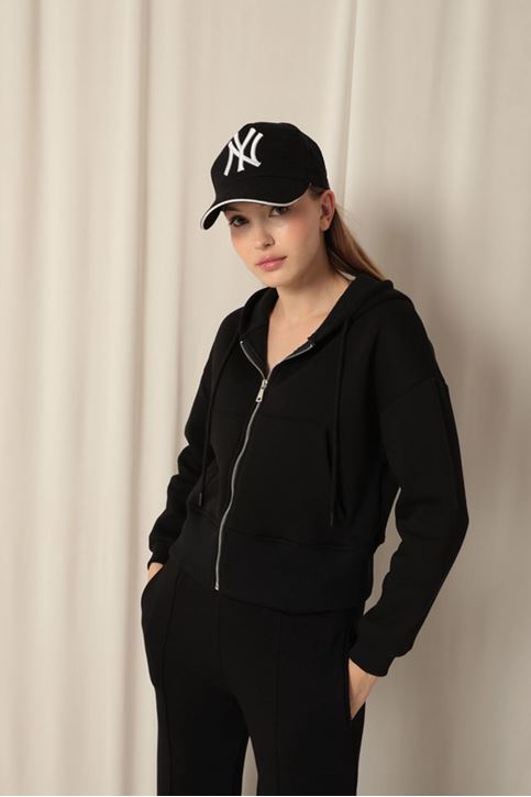 Короткие черные свитшоты Three Yarn Zip Hooded Short 