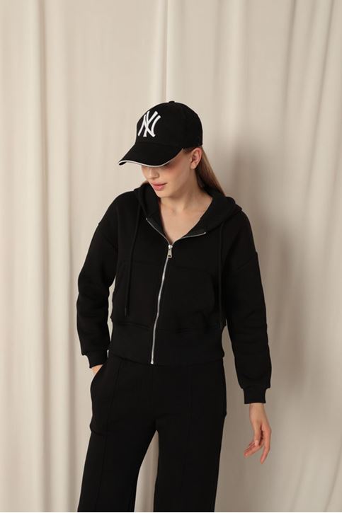 Короткие черные свитшоты Three Yarn Zip Hooded Short 