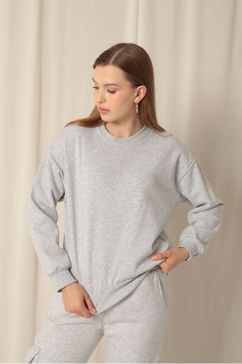 Три пряжи Ткань Основа Женщины Серый свитшот 