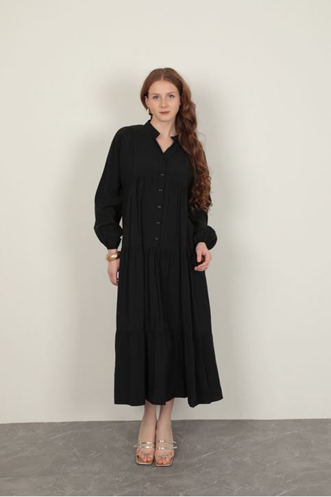 Черное платье из модальной ткани с эластичными рукавами 