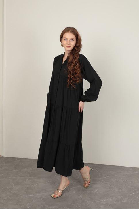 Черное платье из модальной ткани с эластичными рукавами 