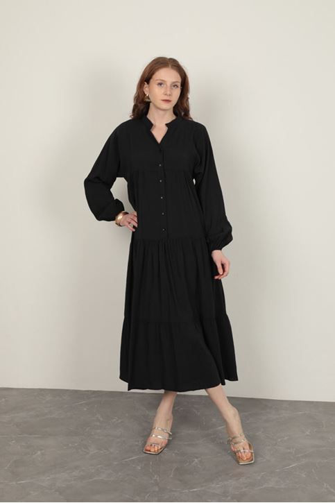 Черное платье из модальной ткани с эластичными рукавами 