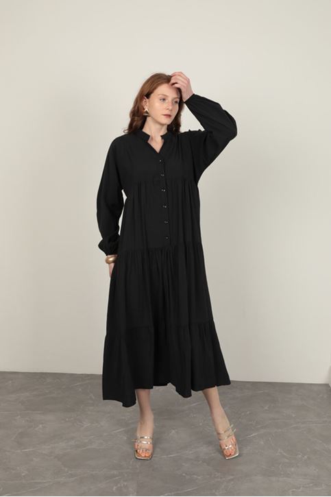 Черное платье из модальной ткани с эластичными рукавами 