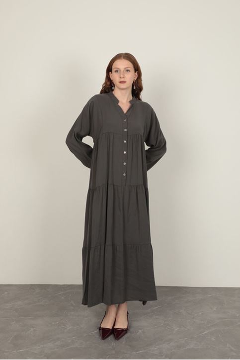  Антрацитовое платье с эластичными рукавами 