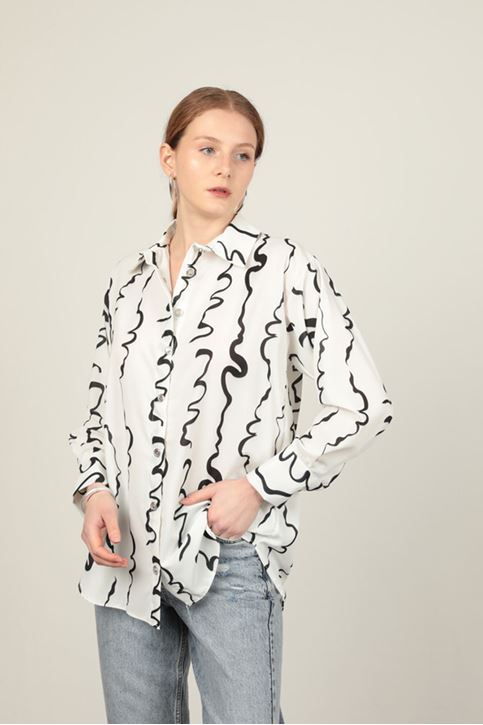Jesica Fabric Patterned Women's Shirt-Black