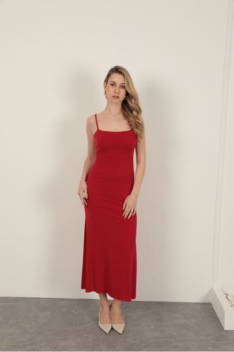 فستان أساسي بحمالات حبلية - أحمر