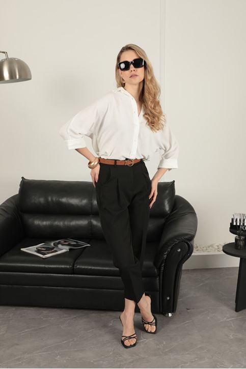 Atlas Kumaş Kadın Havuç Pantolon-Siyah