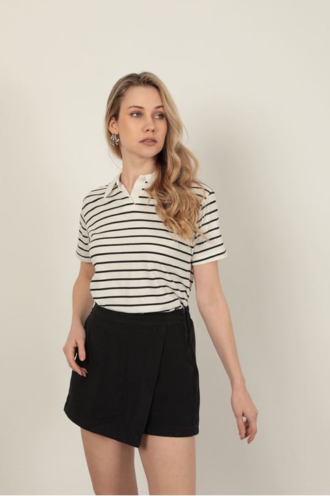 Striped Women's T-Shirt-Black