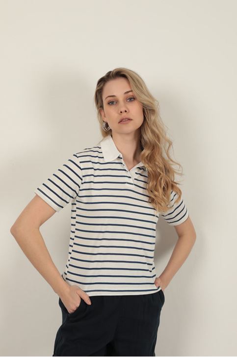  Женская футболка в полоску - темно-синий