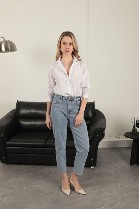 Denim Kumaş Kadın Pantolon-Mavi