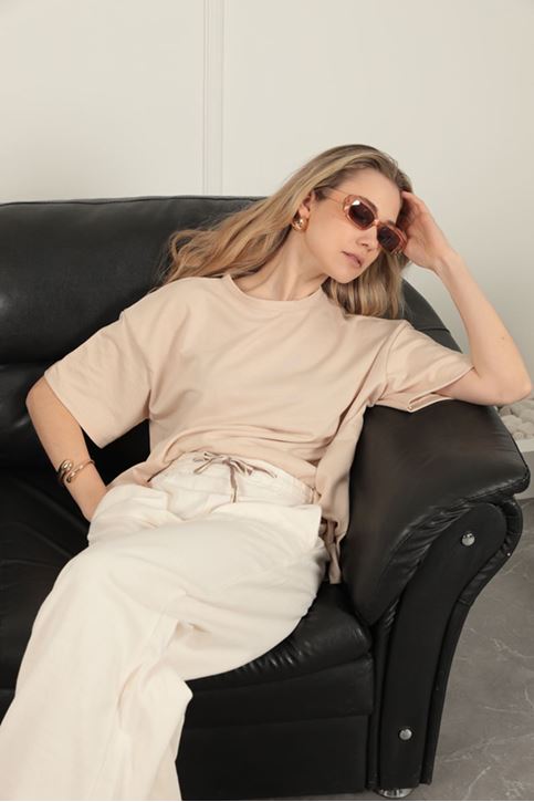  Футболка с двумя нитями Oversised - бежевый