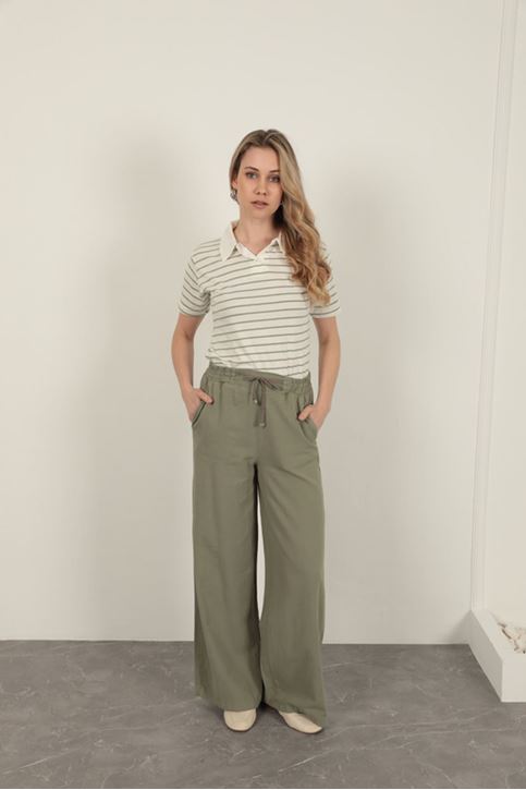 Linen Fabric Women's Trousers-Khaki