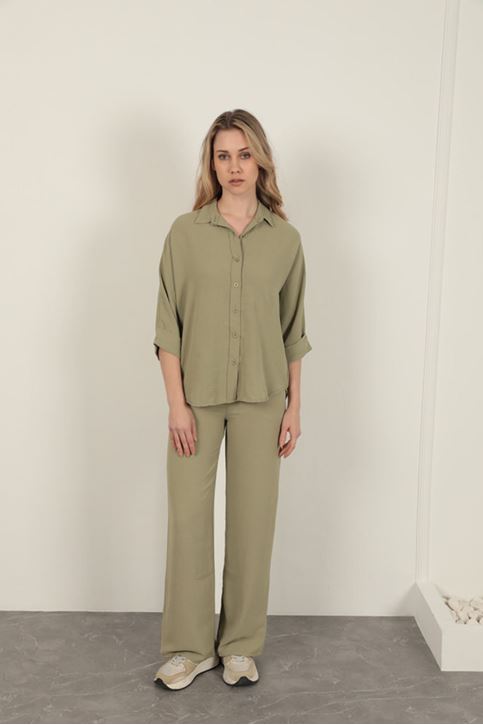 قميص نسائي بأزرار - كاكي