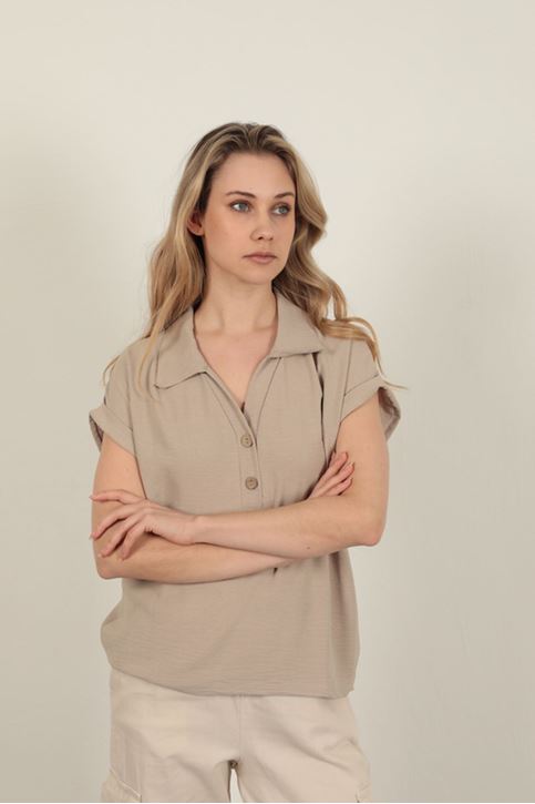 قميص نسائي من قماش Aerobin - حجري