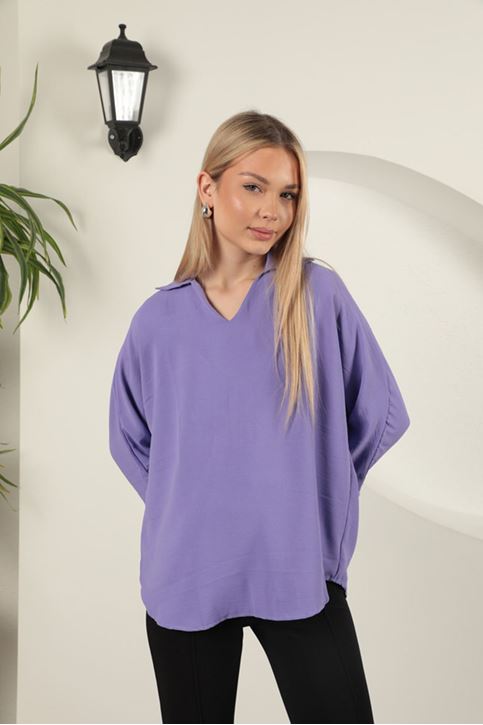 قميص نسائي بفتحة رقبة على شكل حرف V - أرجواني