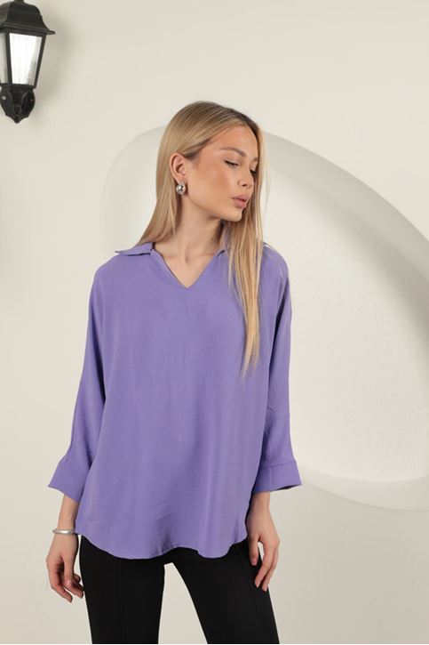 قميص نسائي بفتحة رقبة على شكل حرف V - أرجواني