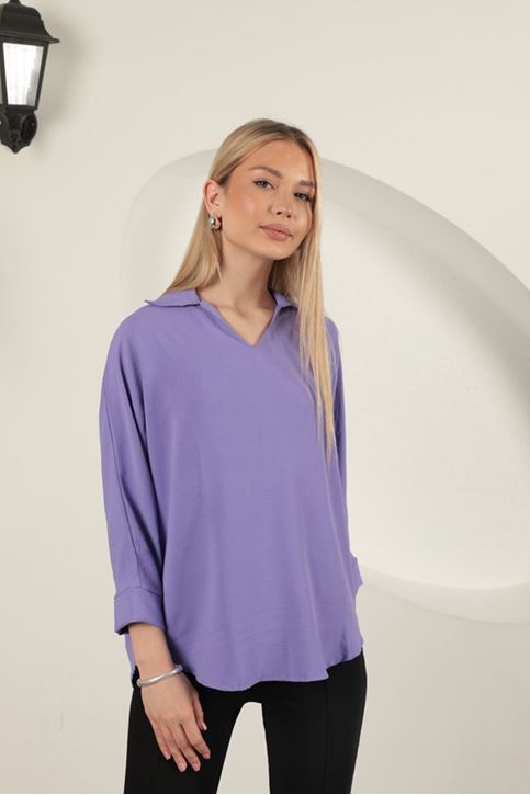 قميص نسائي بفتحة رقبة على شكل حرف V - أرجواني