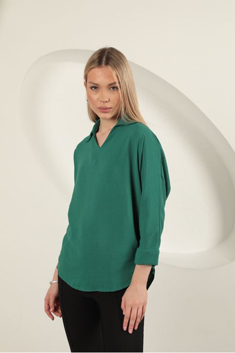قميص نسائي بفتحة رقبة على شكل حرف V - أخضر