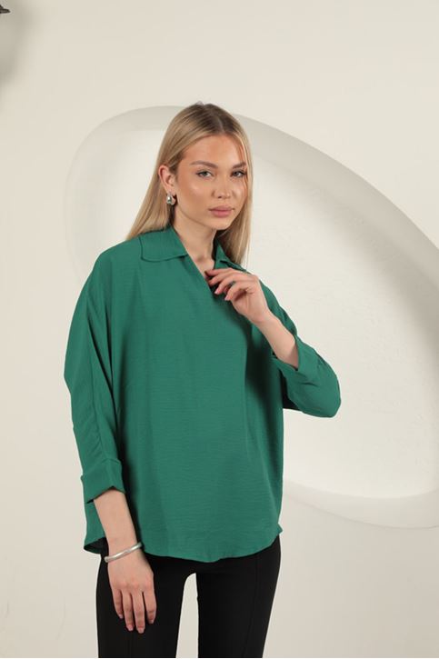 قميص نسائي بفتحة رقبة على شكل حرف V - أخضر