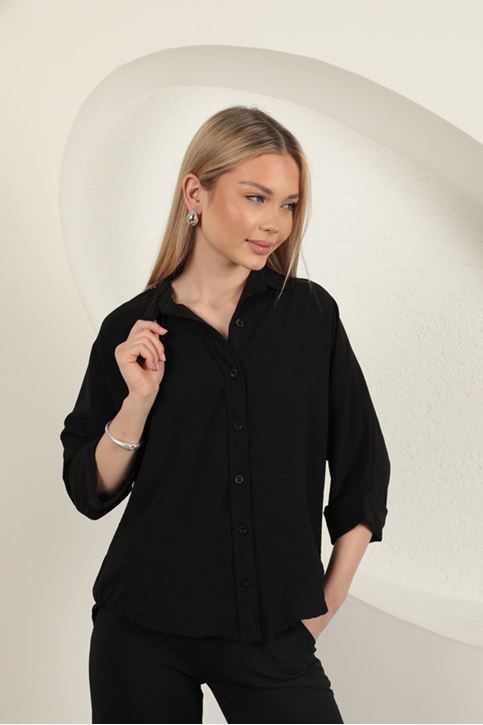 قميص نسائي بأزرار - أسود