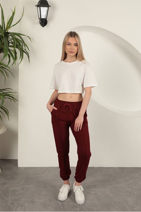 İki İplik Kumaş Çimalı Kadın Eşofman-Bordo