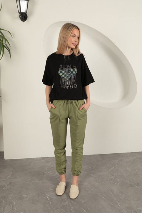 İki İplik Kumaş Çimalı Kadın Eşofman-Haki