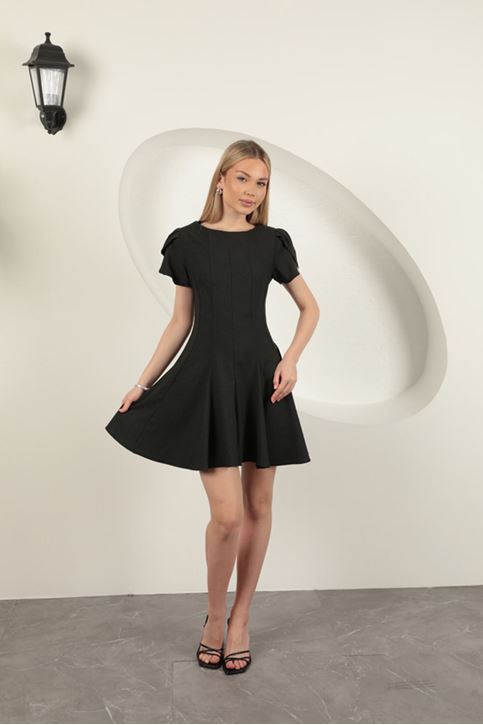 Poliviskon Kumaş Mini Elbise-Antrasit