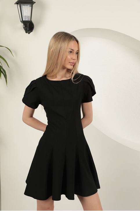 Poliviskon Kumaş Mini Elbise-Siyah