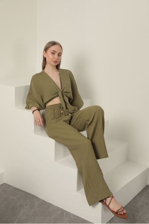 Müslin Kumaş Kimono-Haki